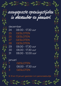 Openingstijden DECEMBER