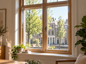 Kunststof voorzetraam met montageclips woonkamer Vos Kunststoffen